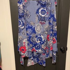 Chico's Blue and Pink Floral Midi Skirt